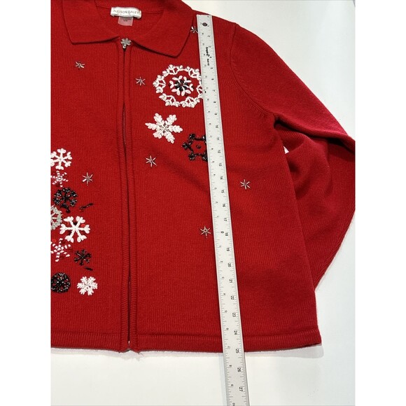 Allison Daley Cardigan Women's M Full Zip Red Christmas Sweater Snow Flakes - Picture 11 of 12